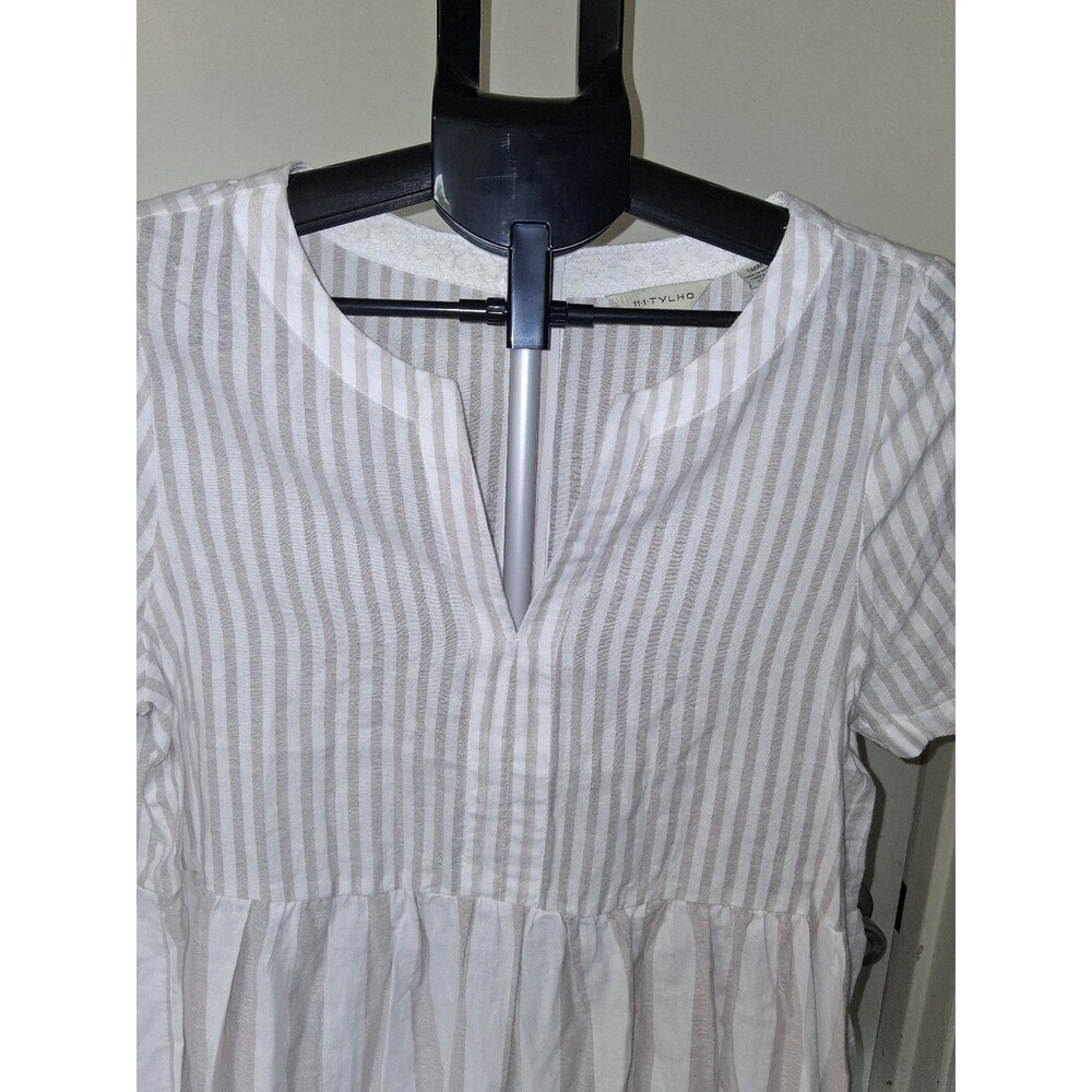NEW! Women's 11.1 Tylho Anthropologie Striped Peplum Blouse w/ Button Back, S - Picture 5 of 12